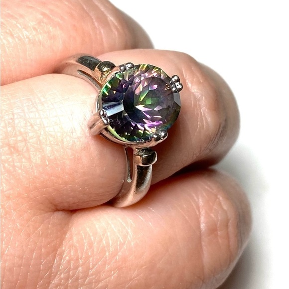 925 Ring Vintage Mystic Quartz Sterling Silver 8.75 5.24g - Picture 2 of 10